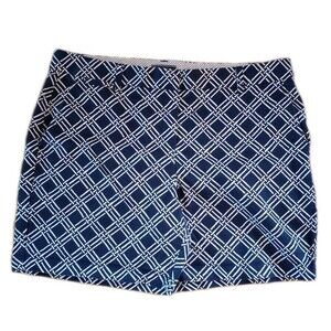 Lands End Shorts Womens 18 Mid Rise Navy Blue White Nautical Cotton Stretch